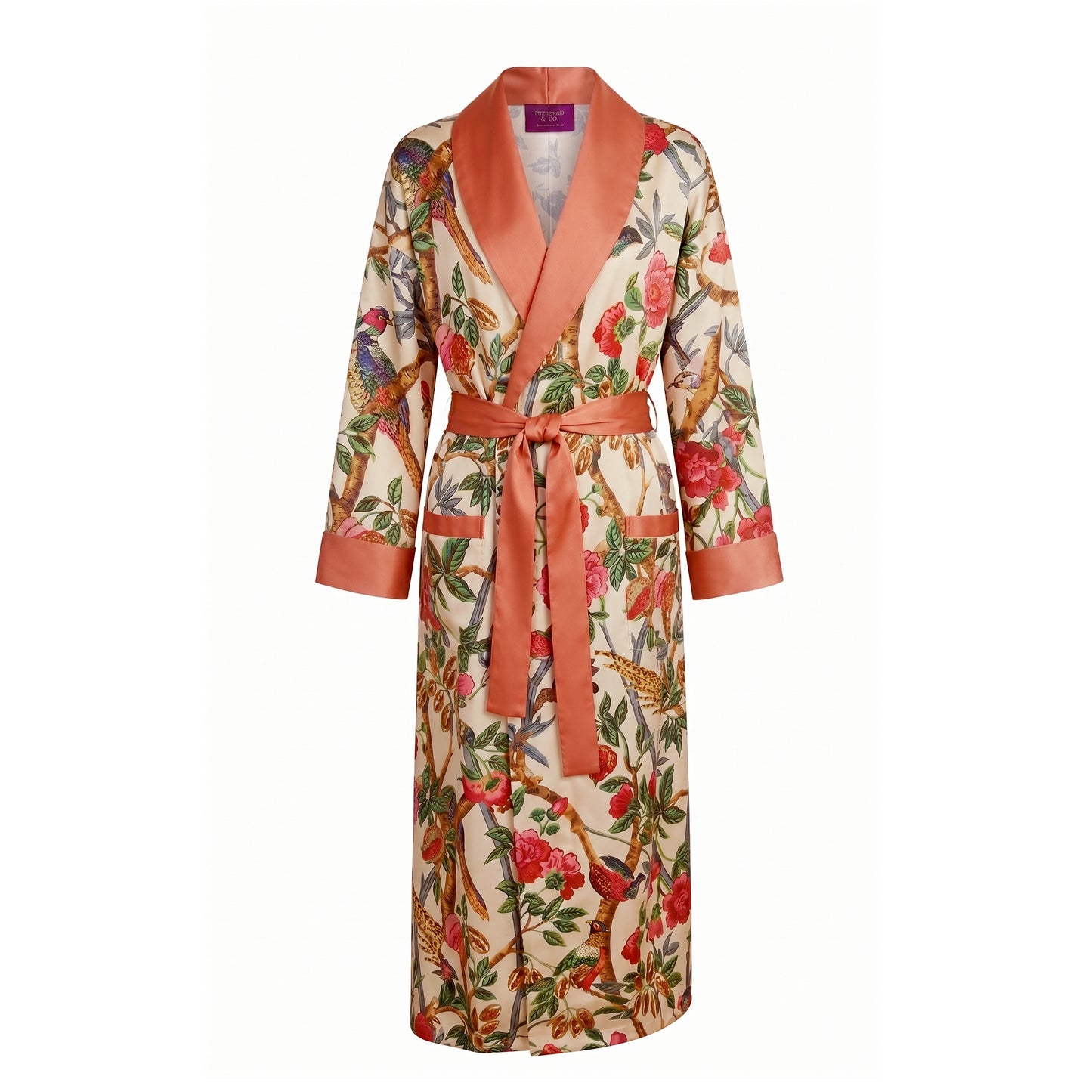 The Emperor's Pheasant Robe - Silk Satin Twill