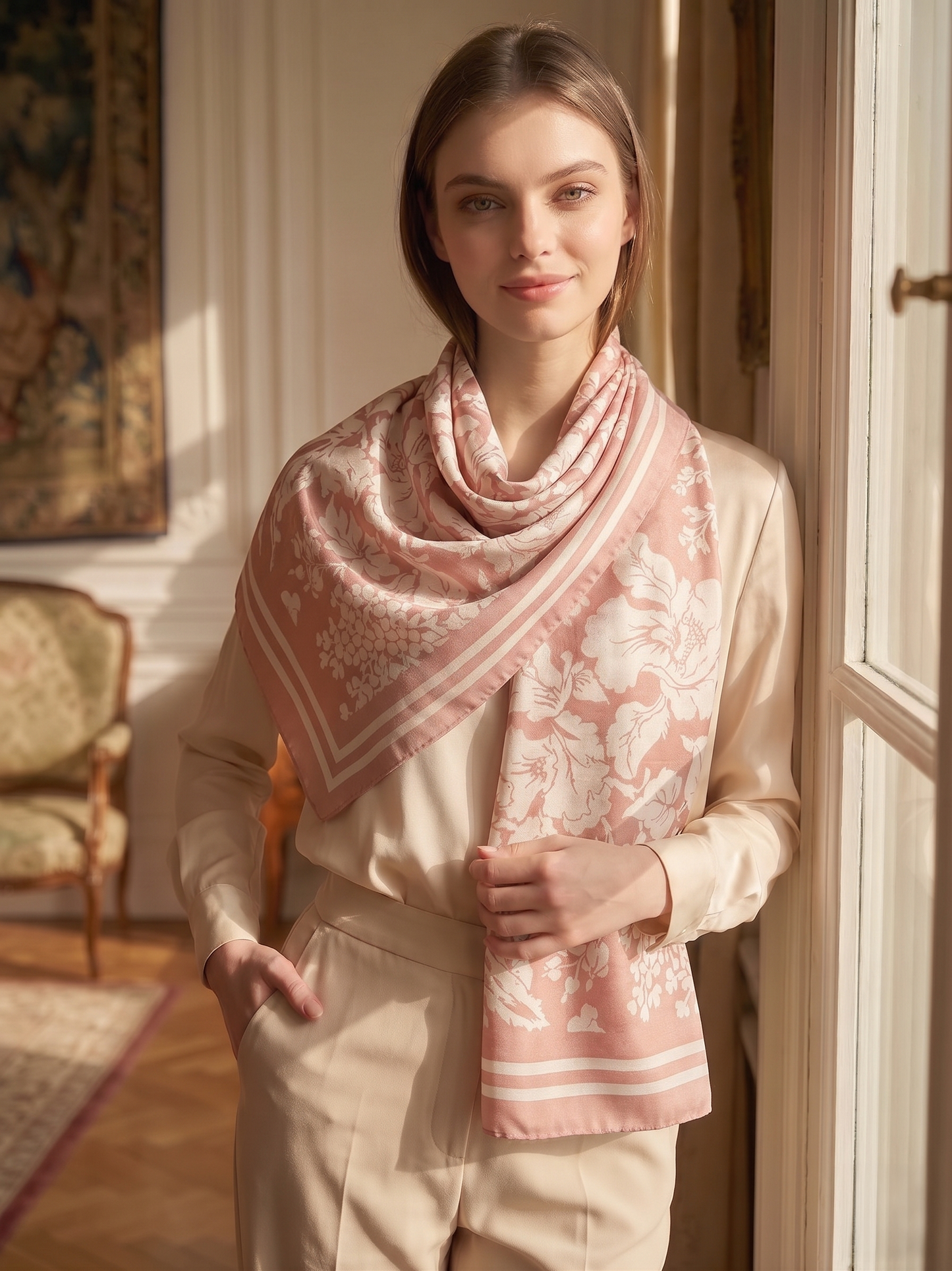 Florence May Large Silk Scarf - Cotton Sateen