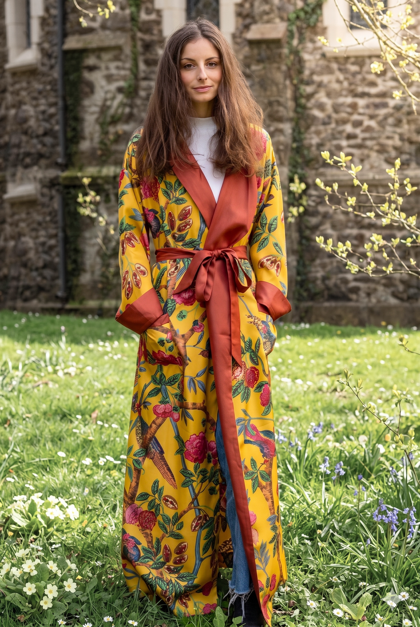 The Emperor's Pheasant Robe - Silk Satin Twill
